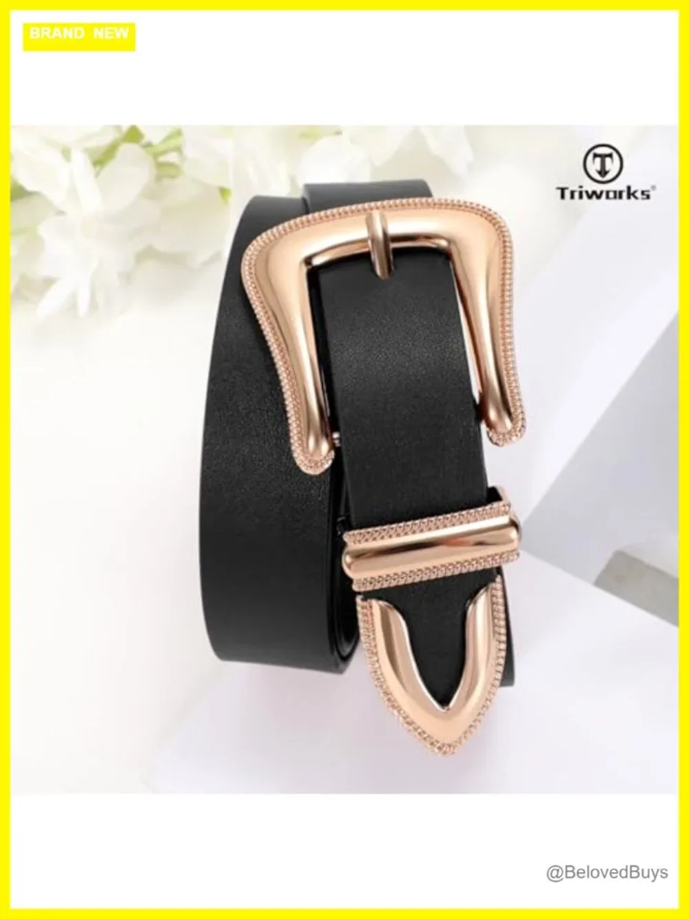 Women's PU Leather Belt with Western Gold Buckle, 1.1 Inch Wide